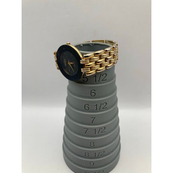 VTG Womens BENRUS Swiss Quartz Watch Black Gold New Battery Wrist 5" - Picture 5 of 5